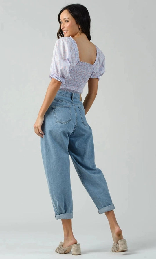 AVA PUFF SLEEVE TOP BABY BLUE PINK FLORAL Lucca Couture