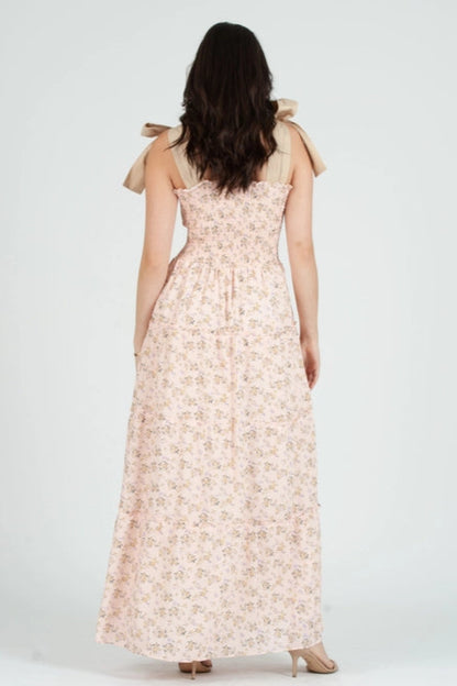 Women's Smocked Maxi Bow Tie Strap Dress