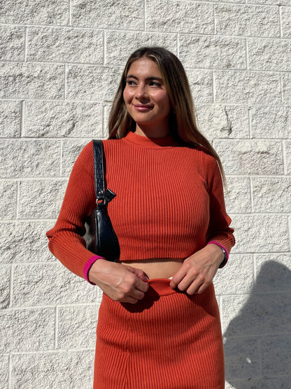 MADDIE KNIT SKIRT SET-SPICE/PINK