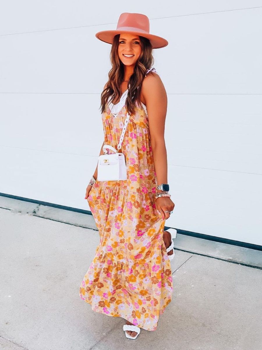 Women's Floral Printed Tier Maxi Dress