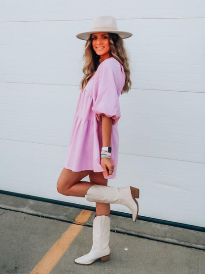 JEAN BABYDOLL DRESS-LAVENDER