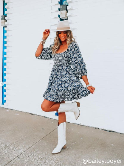 FAITH EYELET MINI DRESS-NAVY