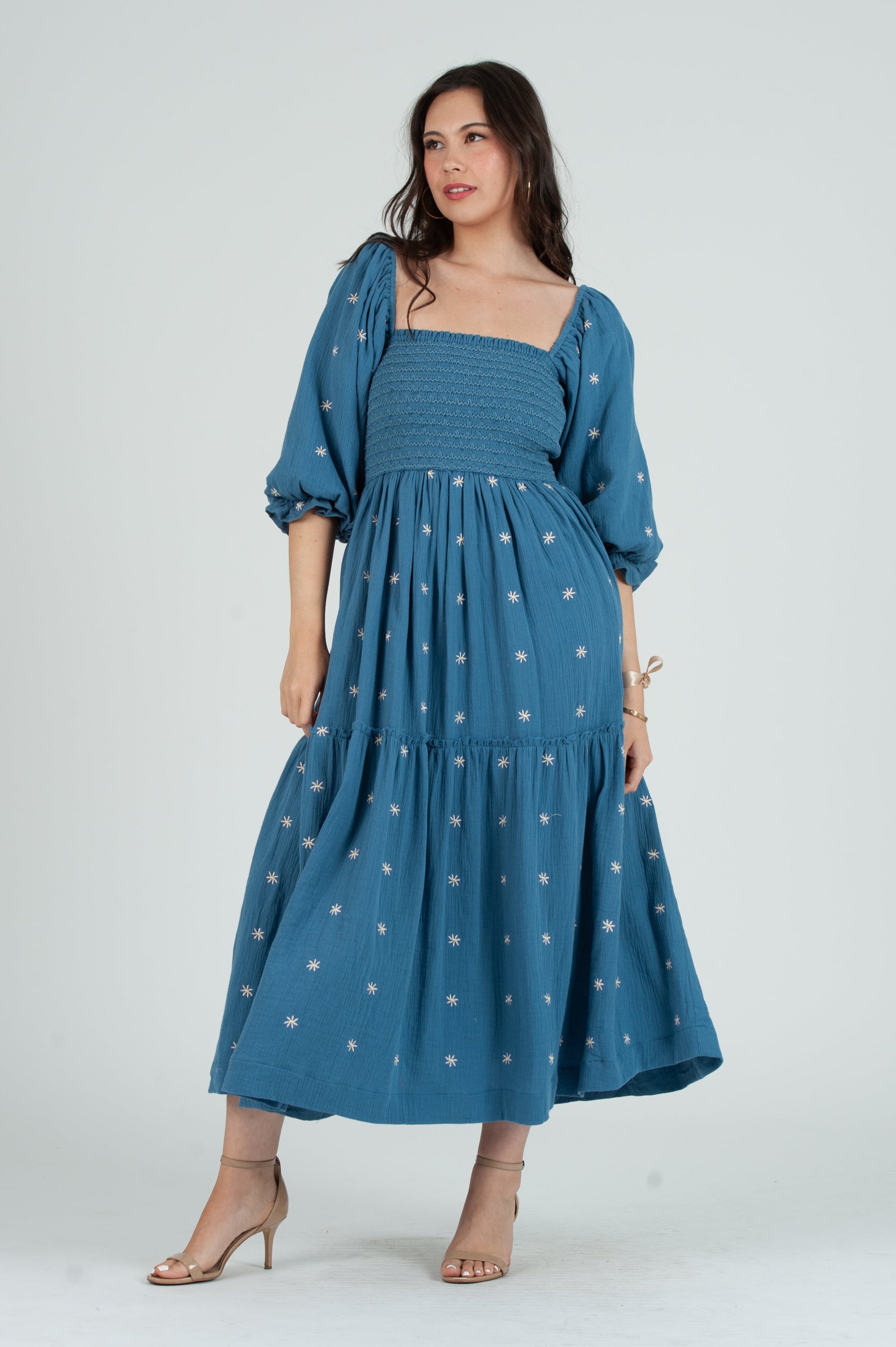 Women's Gauze Smocked Maxi Embroidered Dress Lucca Couture Women's Gauze Smocked Maxi Embroidered Dress Lucca Couture