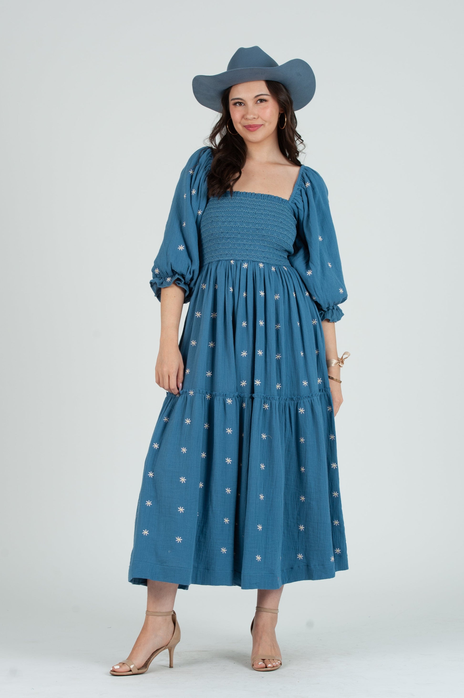 Women's Gauze Smocked Maxi Embroidered Dress Lucca Couture Women's Gauze Smocked Maxi Embroidered Dress Lucca Couture
