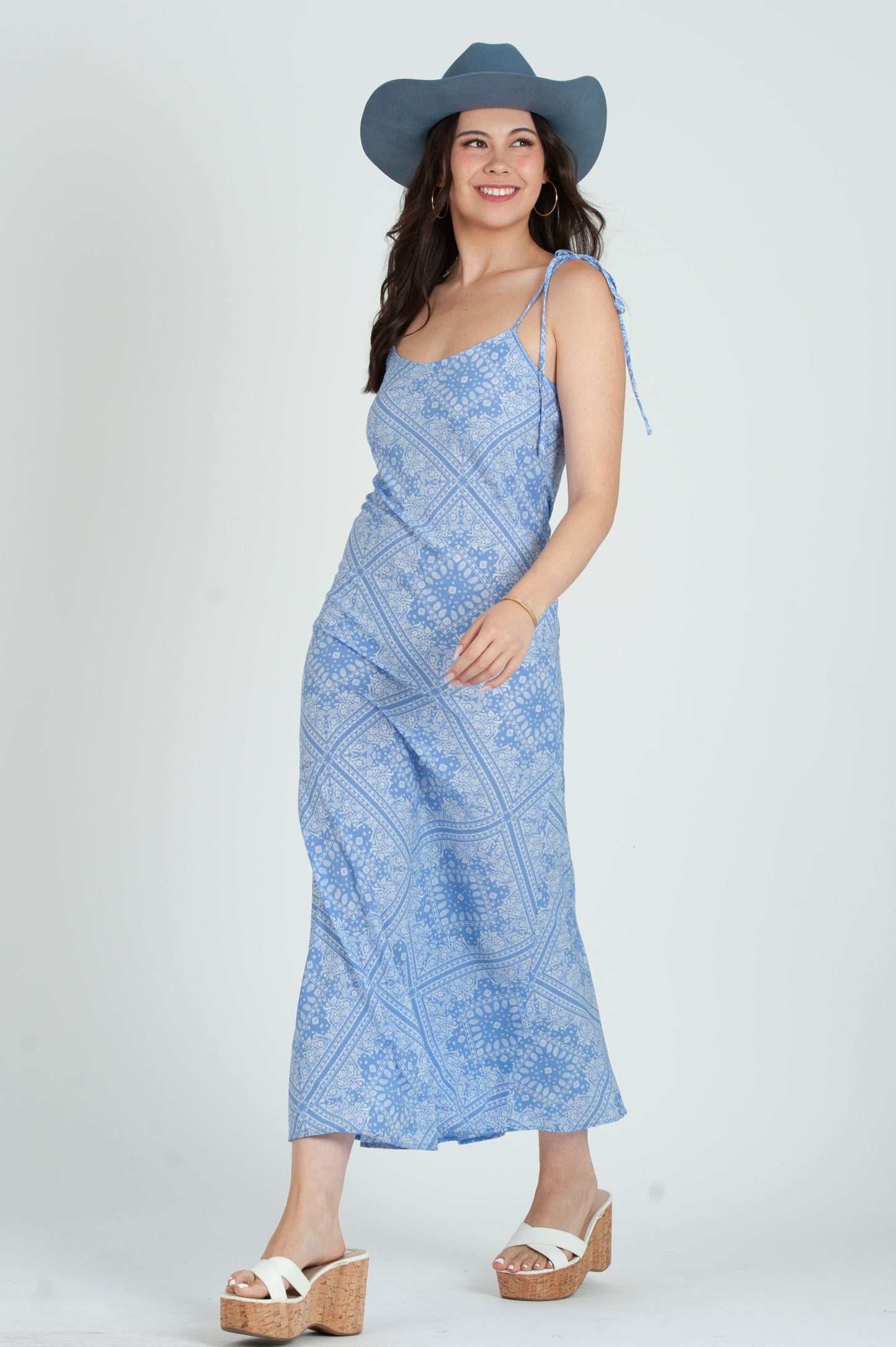 Women's Western Bandana Print Midi Slip Dress S
