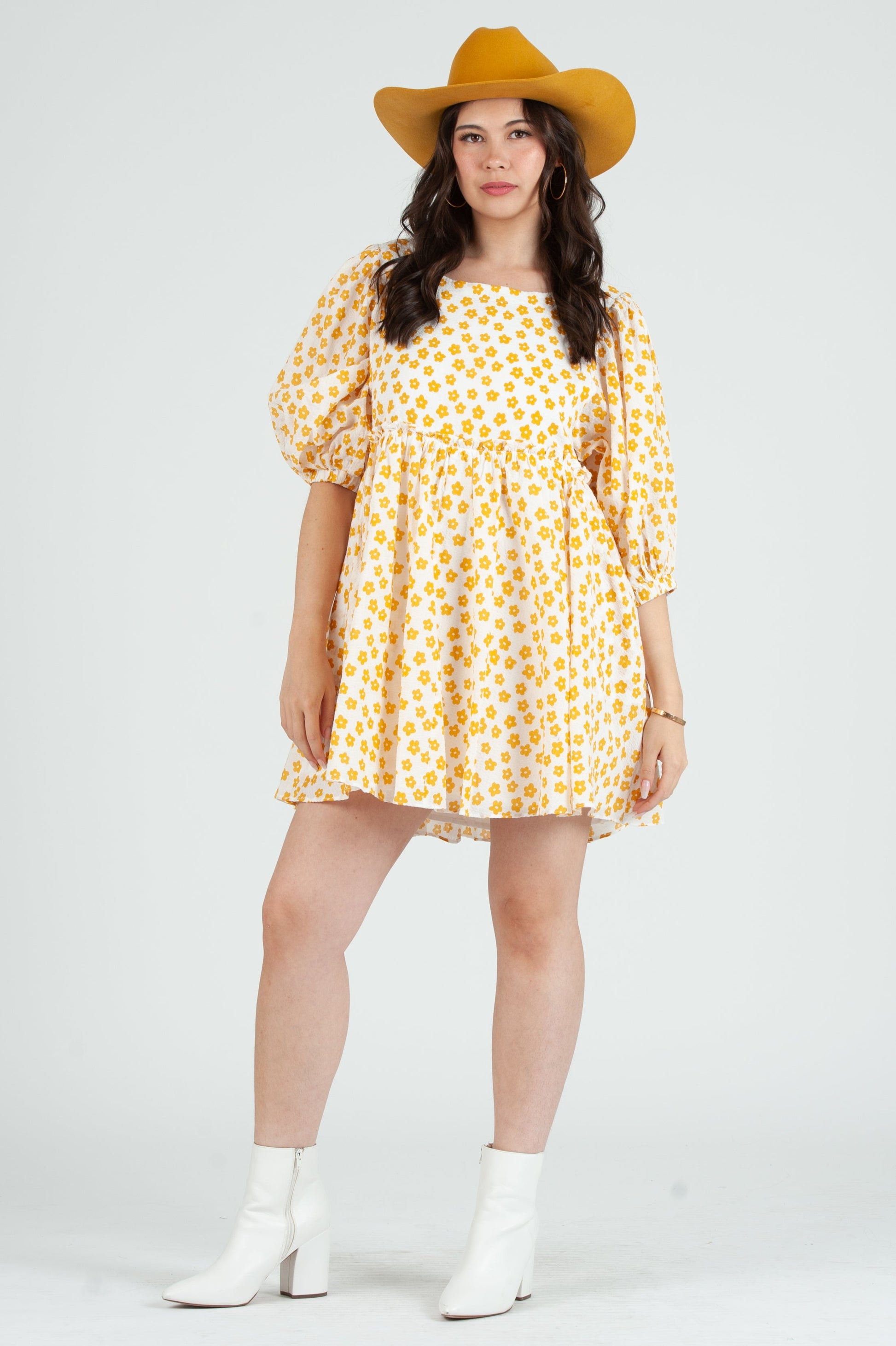 floral smocked mini dress Willow & Root Women's Rayon Floral Smocked Mini Dress in Cream | Size: Large