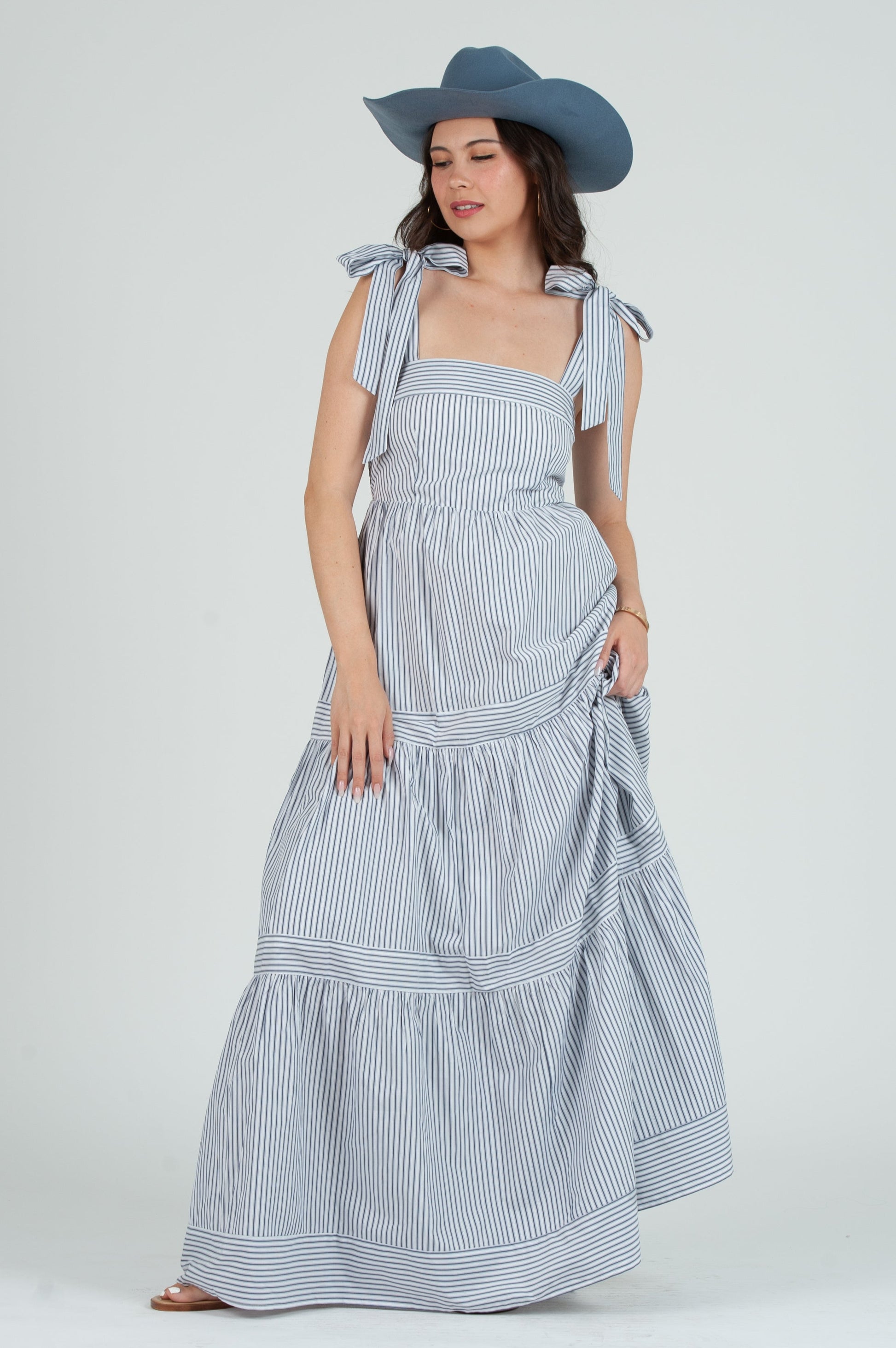 Women's Striped Maxi Tier Dress Yellow / L