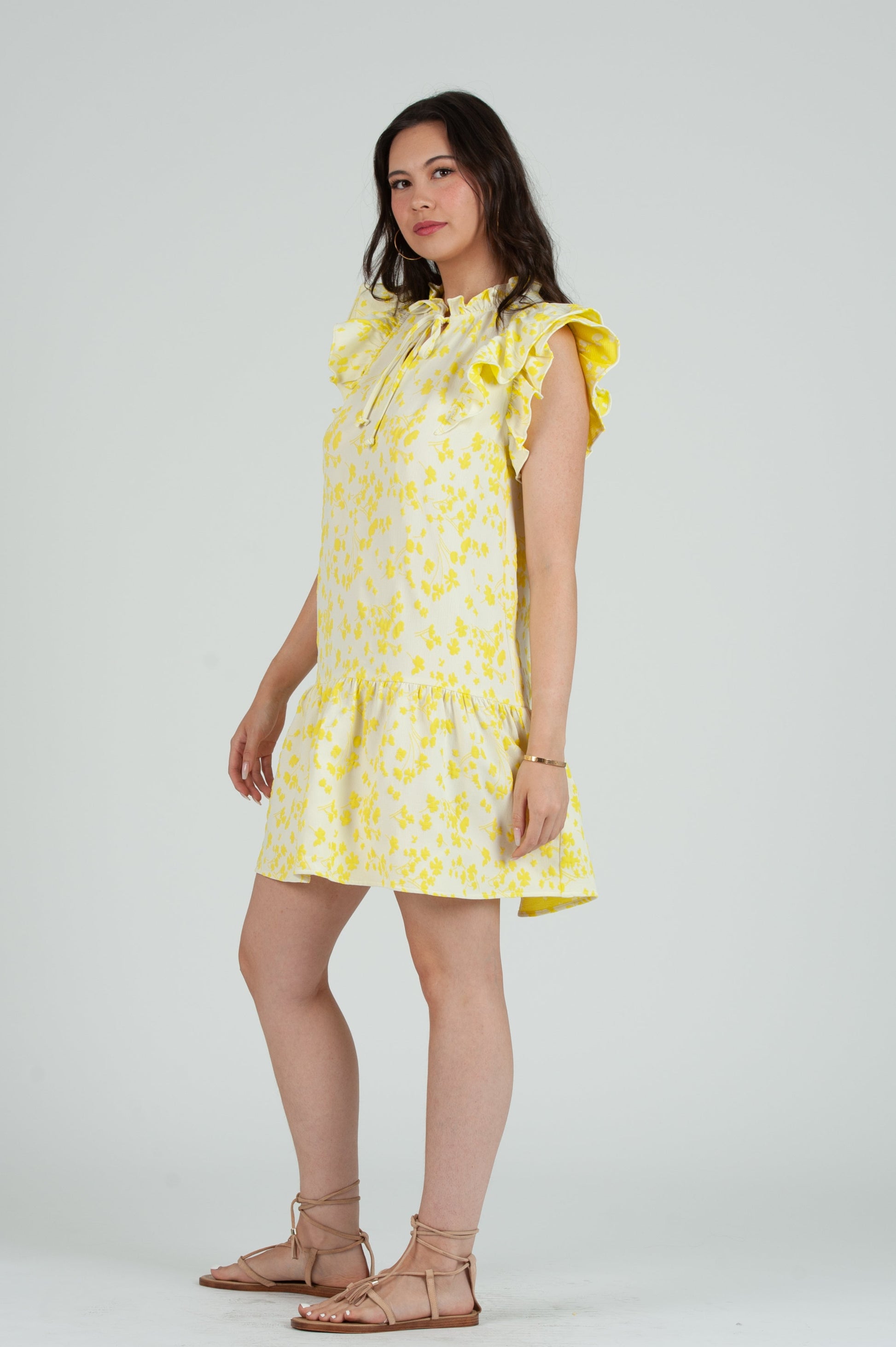 Women's Floral 2 tone Shift Mini Dress Yellow / L