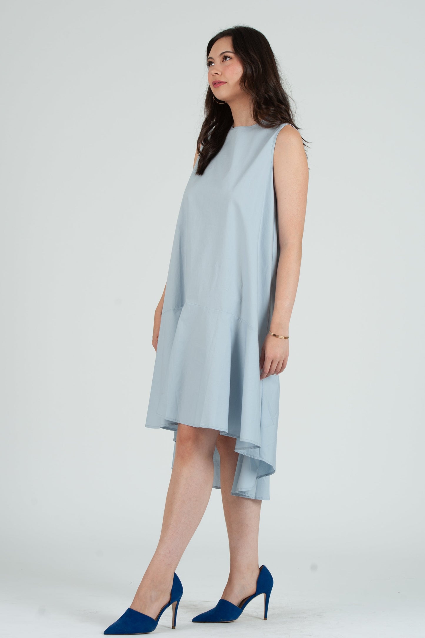 Women's Poplin Sleeveless Hi Low Dress