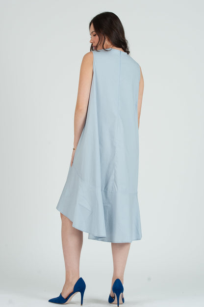 Women's Poplin Sleeveless Hi Low Dress