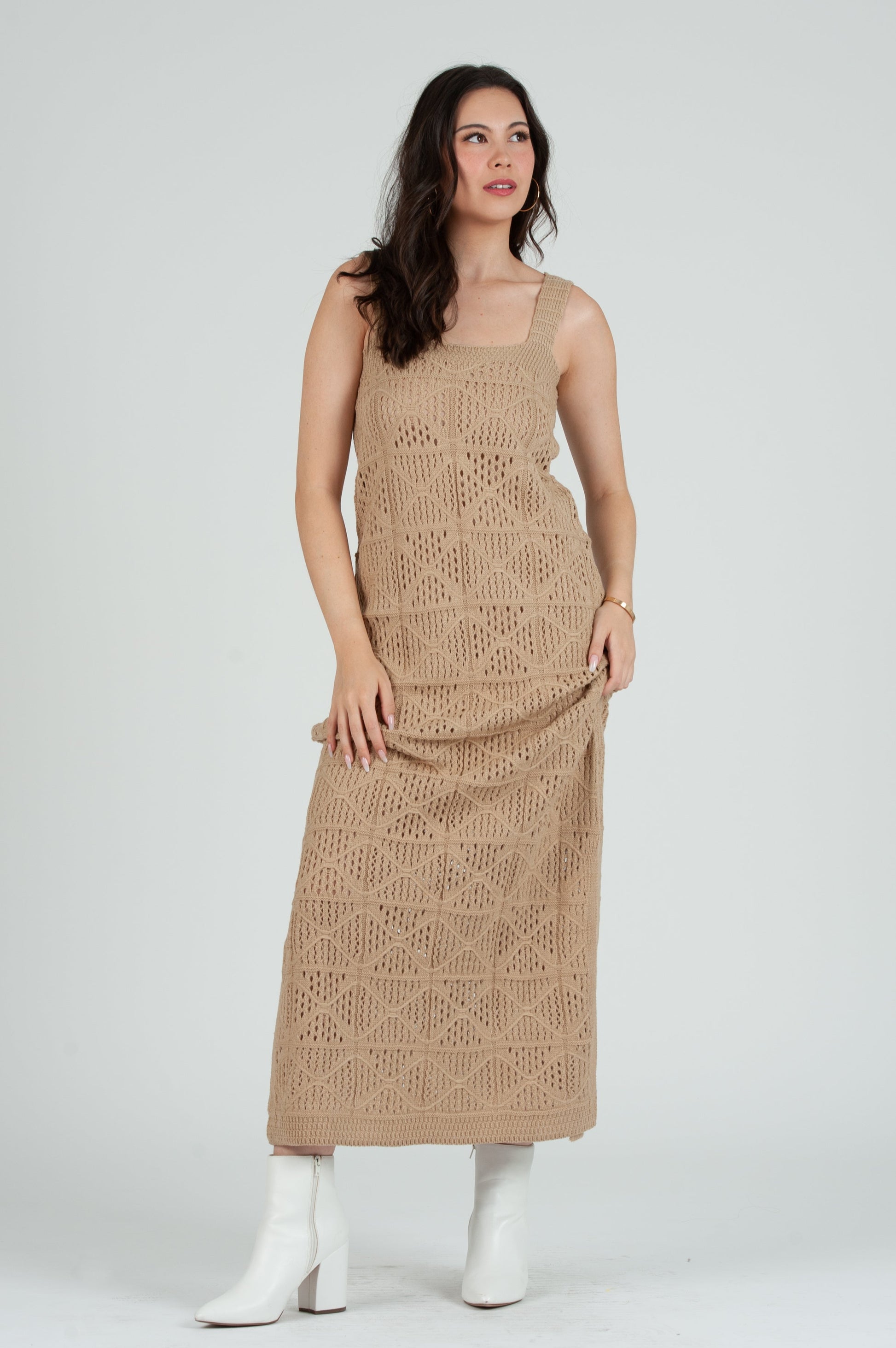 Women's Crochet Tank Maxi Dress with Slip Dress XS / tan Women's Crochet Tank Maxi Dress with Slip Dress XS / tan