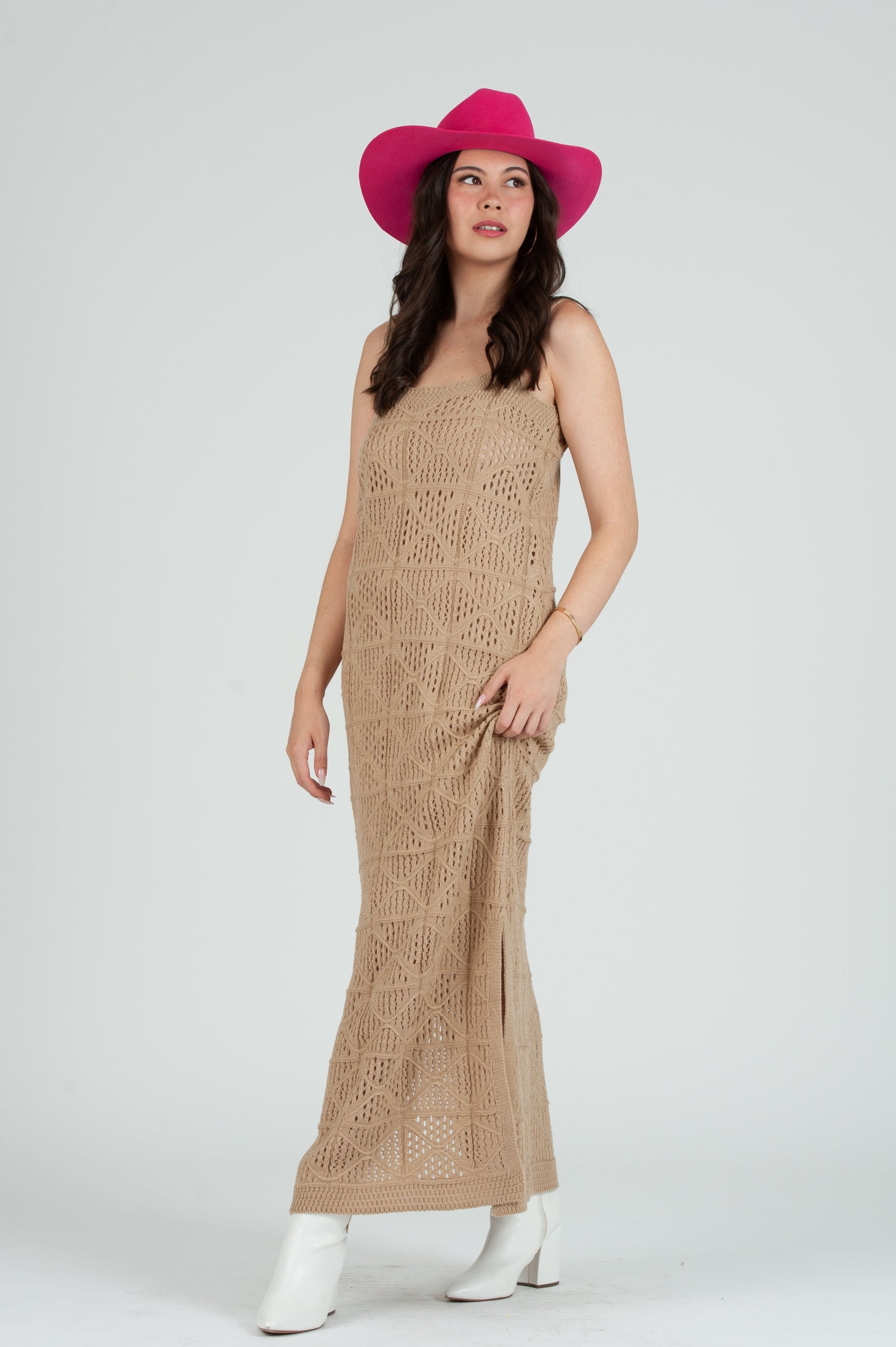 Women's Crochet Tank Maxi Dress with Slip Dress XS / tan