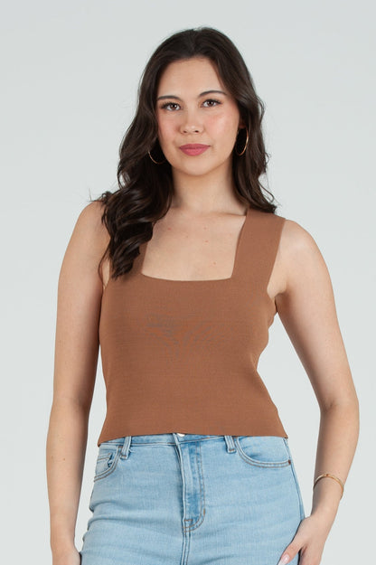 Women's Pastel Knit Square Neck Tank Top