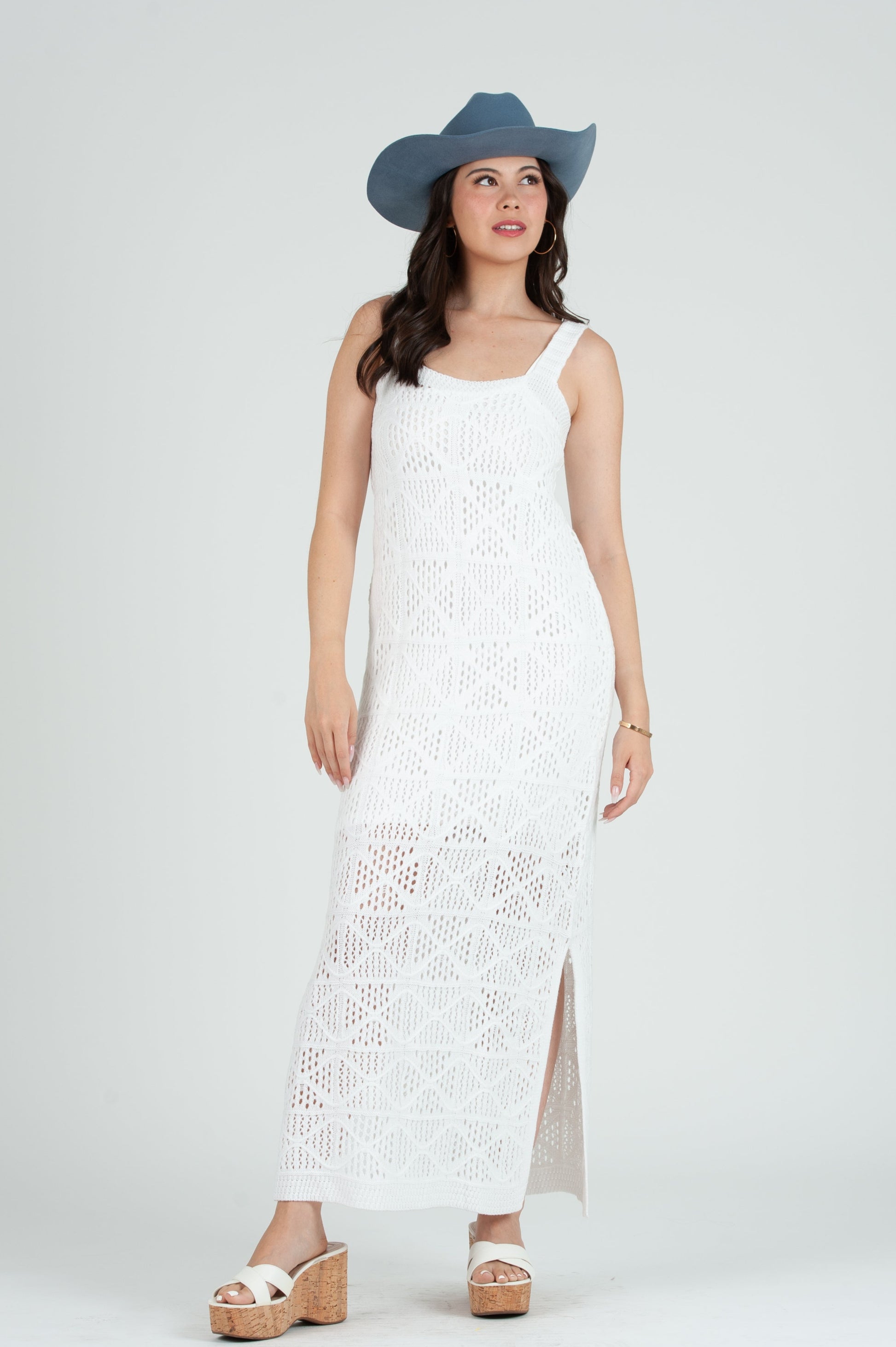 crochet tank maxi dress Crochet Sailor Bardot Maxi Dress Small / Navy/Cream
