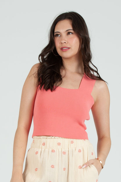 Women's Pastel Knit Square Neck Tank Top