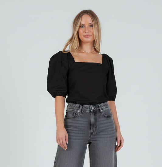 Women's Poplin Pleat Sleeve Blouse Top