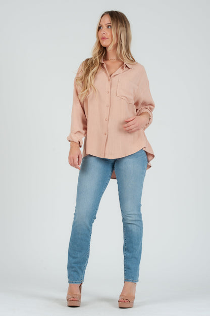 Women's Rayon Linen Button Up Shirt