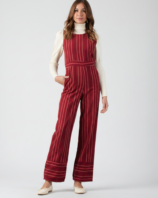 FERN JUMPSUIT-GARNET STRIPE