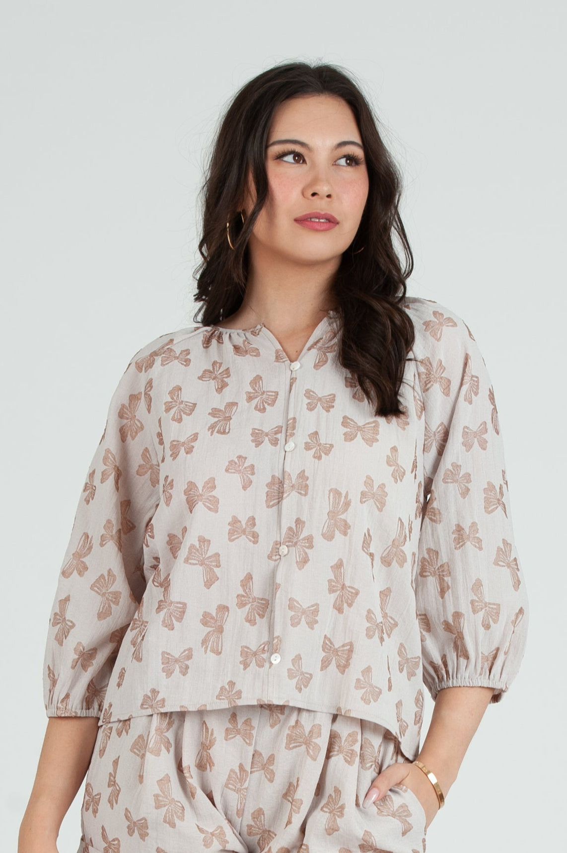 Women's Bow Embossed Blouse Top