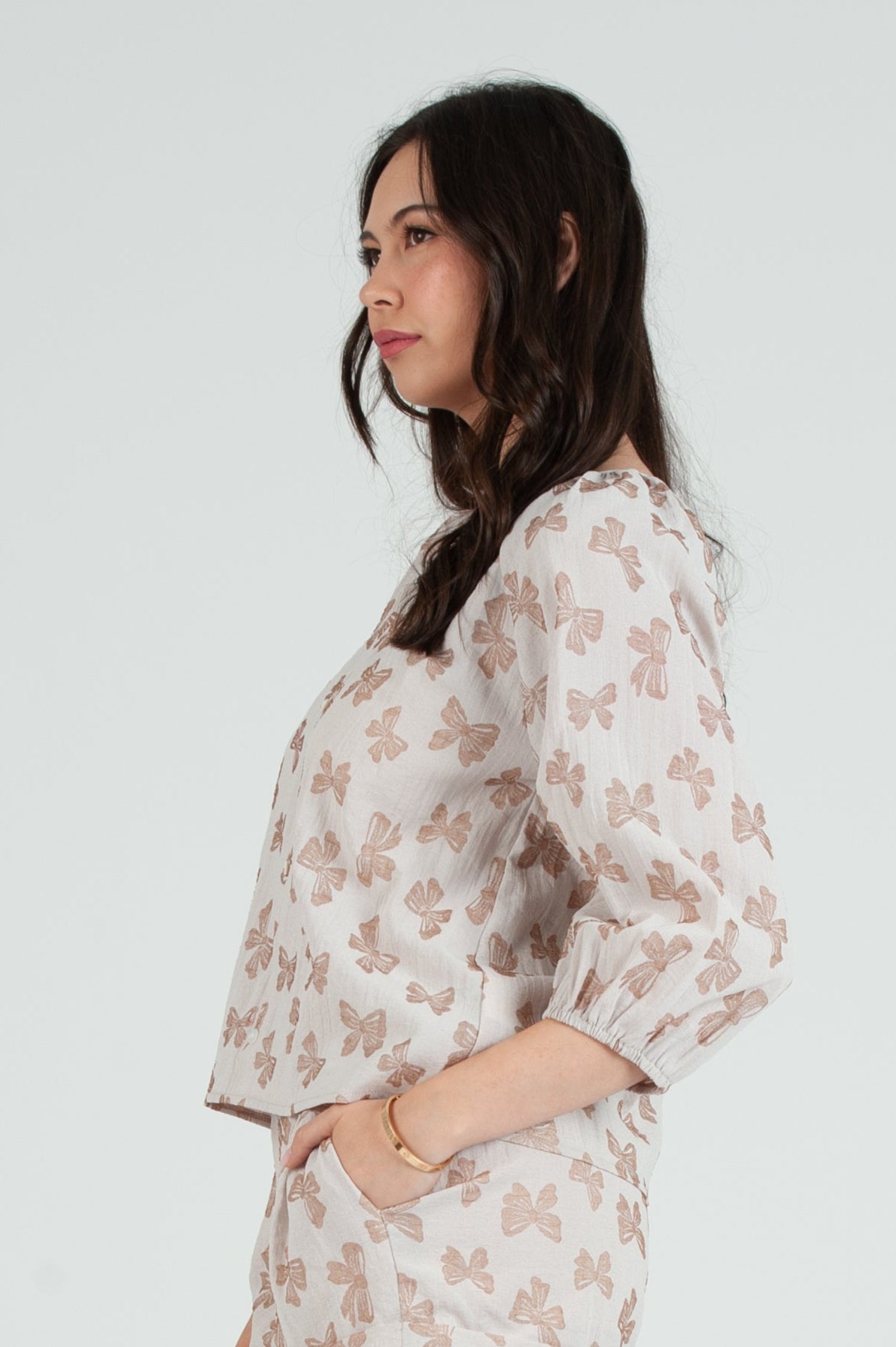 Women's Bow Embossed Blouse Top