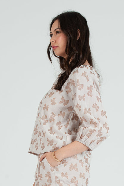 Women's Bow Embossed Blouse Top