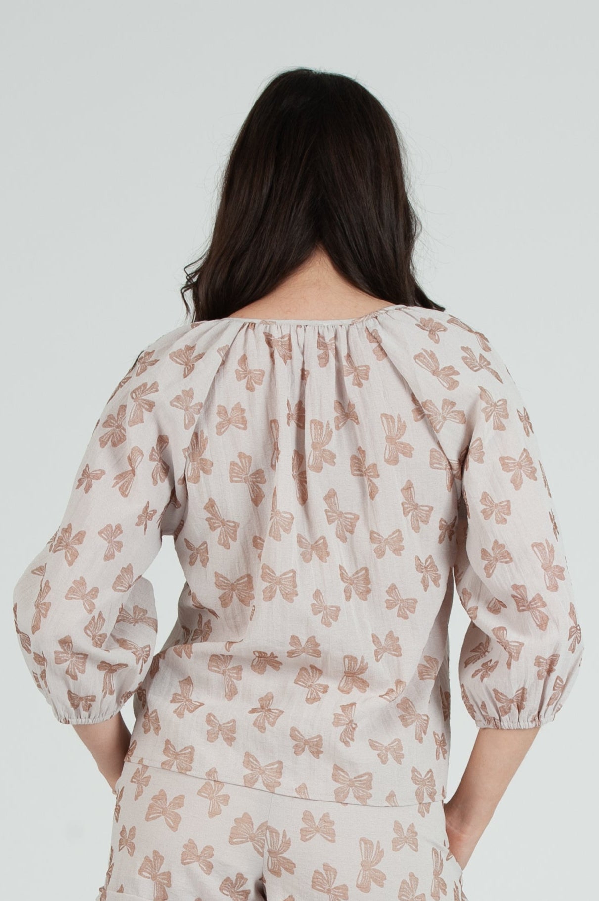 Women's Bow Embossed Blouse Top