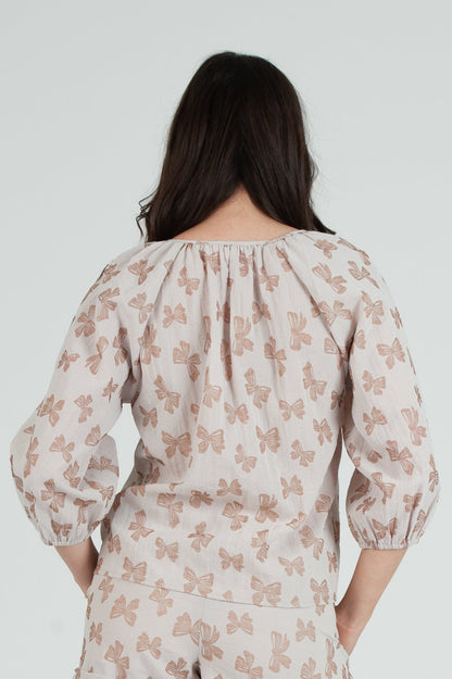 Women's Bow Embossed Blouse Top