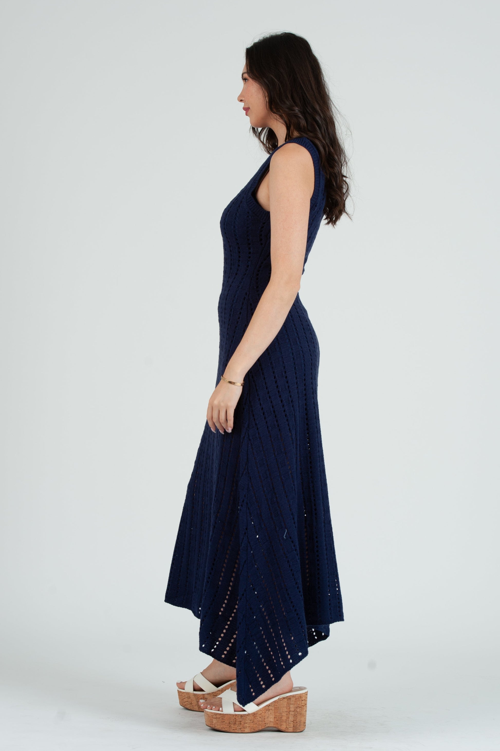 crochet tank maxi dress Crochet Sailor Bardot Maxi Dress Small / Navy/Cream