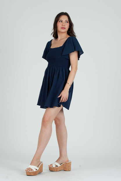 Women's Linen Flutter Sleeve Mini Dress