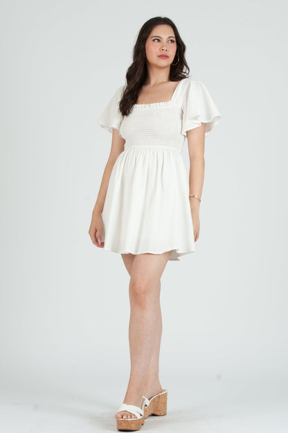 Women's Linen Flutter Sleeve Mini Dress