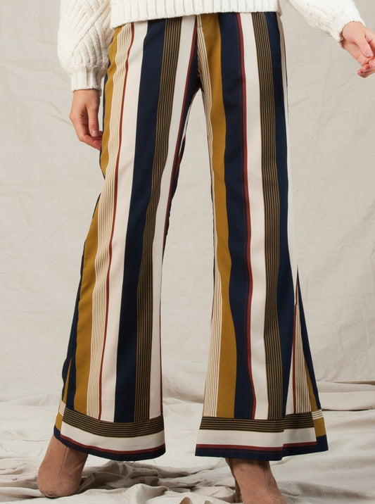 ISLA CONTRAST CUFF PANT-HARVEST STRIPE