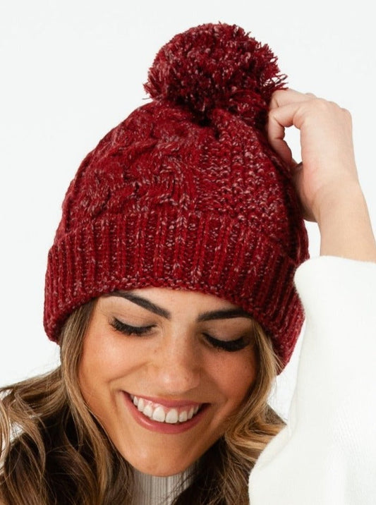 BLANCA KNIT POM POM BEANIE-BURGUNDY