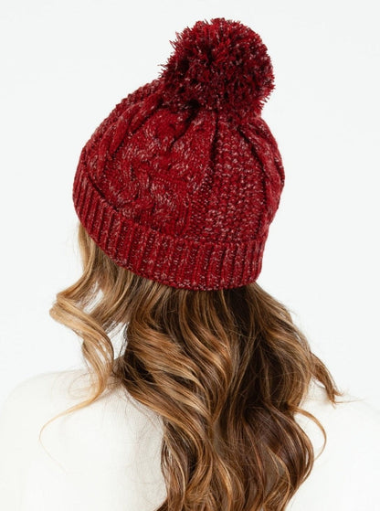 BLANCA KNIT POM POM BEANIE-BURGUNDY