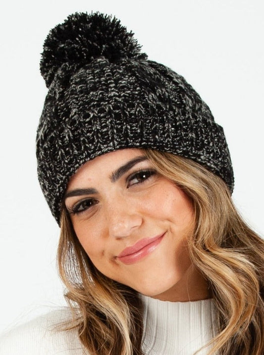 BLANCA KNIT POM POM BEANIE-BLACK