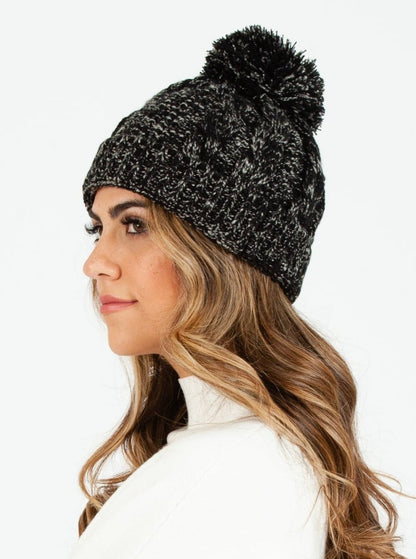 BLANCA KNIT POM POM BEANIE-BLACK