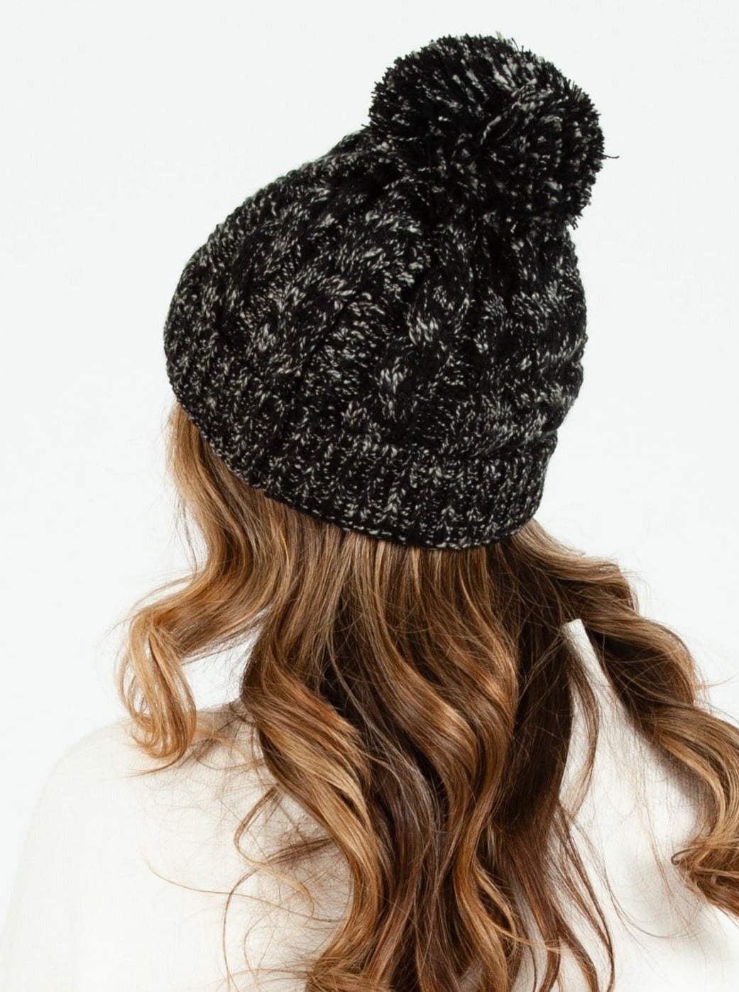 BLANCA KNIT POM POM BEANIE-BLACK