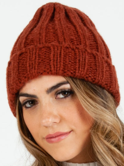 MASSIF THICK RIBBED BEANIE-RUST