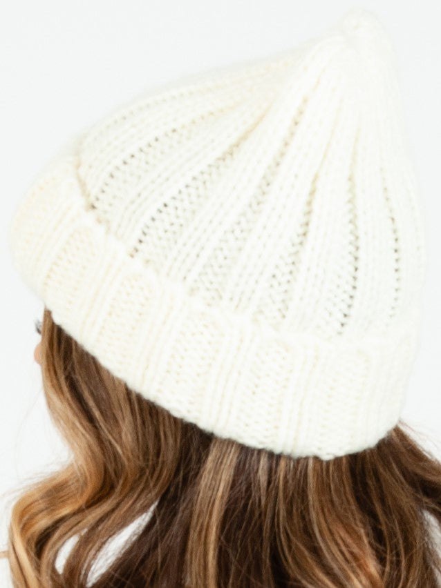 MASSIF THICK RIBBED BEANIE-IVORY