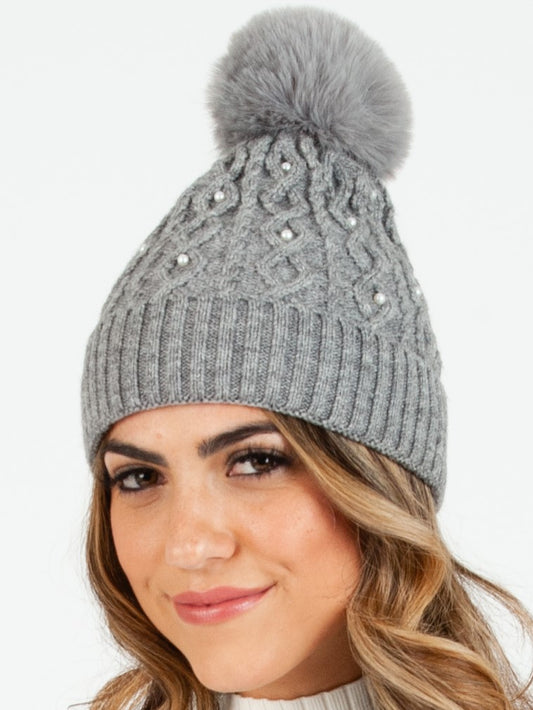 FAUX PEARL POM POM BEANIE