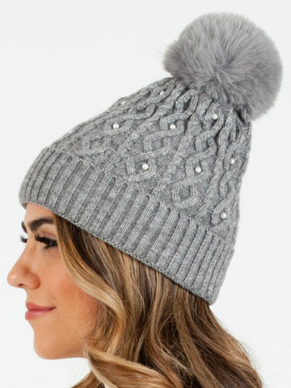 FAUX PEARL POM POM BEANIE