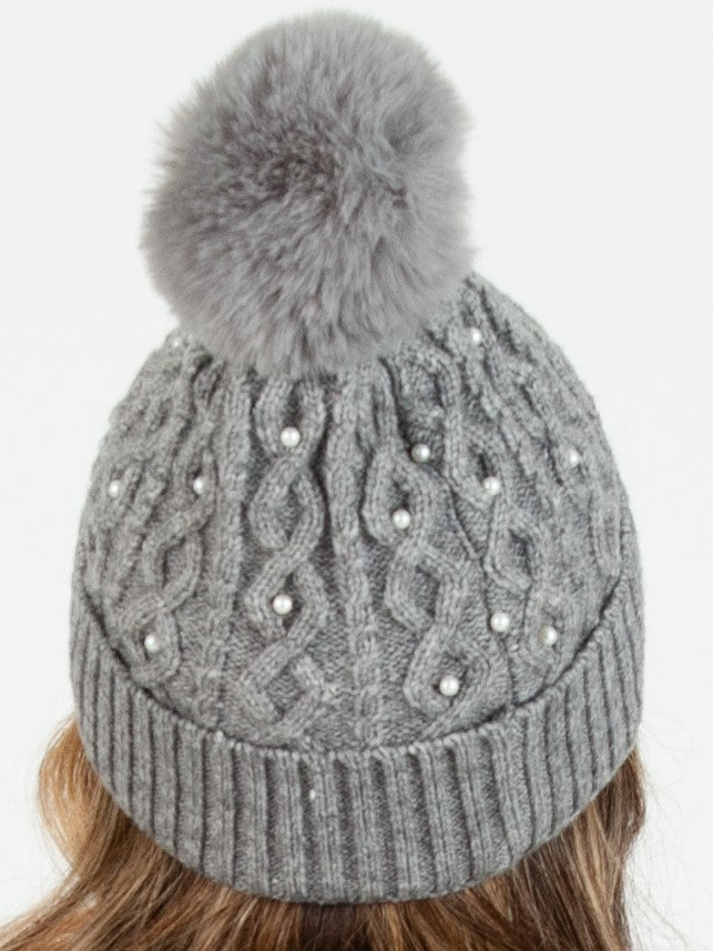 FAUX PEARL POM POM BEANIE