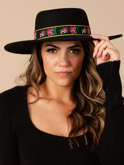 TYRA VEGAN FELT BOATER-BLACK