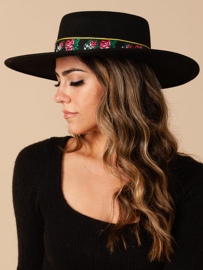 TYRA VEGAN FELT BOATER-BLACK