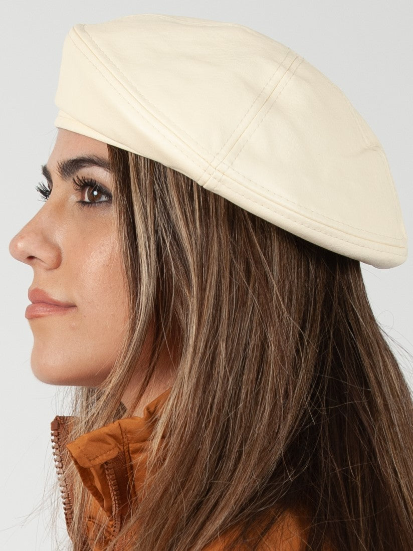 ISABEL FAUX LEATHER BERET-IVORY