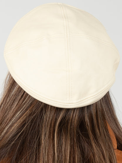 ISABEL FAUX LEATHER BERET-IVORY