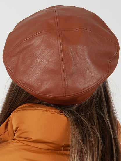 ISABEL FAUX LEATHER BERET-TOBACCO