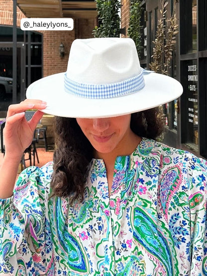 SUMMER GINGHAM RANCHER HAT WITH SCARF TRIM