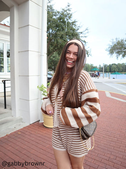 MARA STRIPED SHORTS SET-BROWN STRIPE