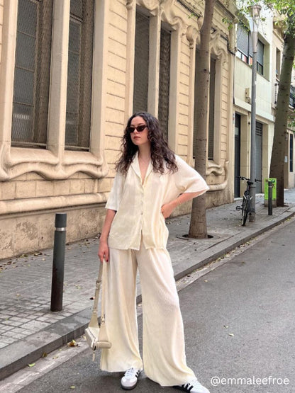 RALEIGH BUTTON DOWN TOP + PANT SET-CREME