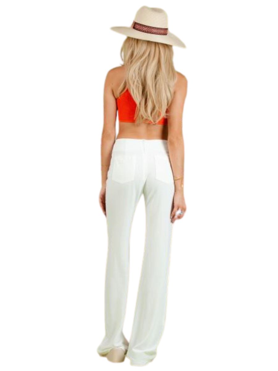 KENNA LACE FRONT FLARE PANTS-WHITE